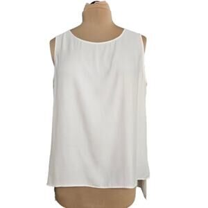 Chico's Black Label Top Womens Split Back White High Low Tunic Blouse Large 2